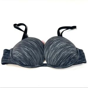 PINK Victorias Secret 32B Super Pushup Bra Adds 2 Cups Black Gray Underwire 0980